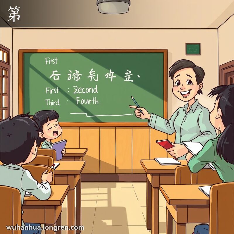 武汉教室里，老师在黑板上指着序数词，学生们认真做笔记