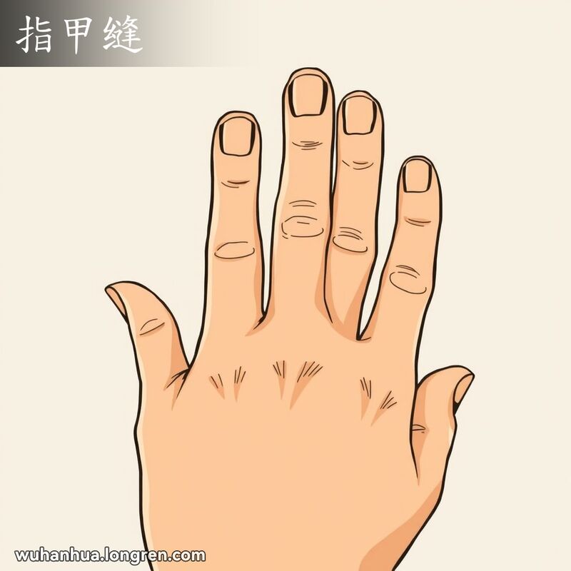 一只手的特写，手指微微分开，突出手指之间的缝隙，表现武汉方言“指甲缝”的含义。