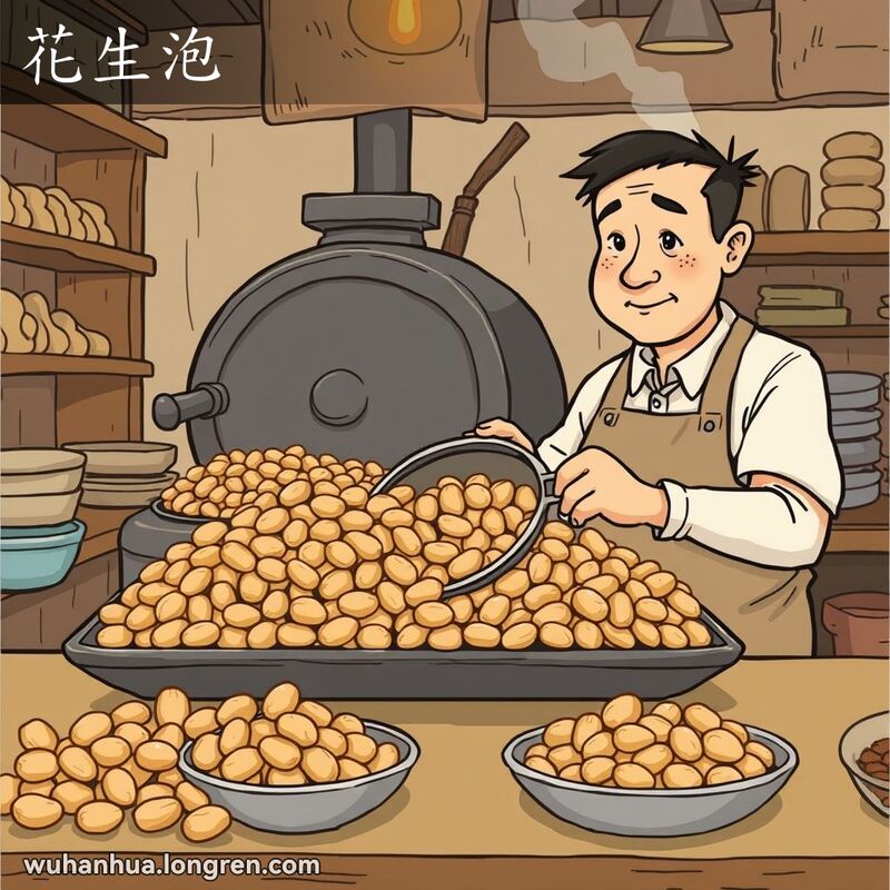 一位店员在武汉老式炒坊中用筛子筛选炒熟的花生，分离出颗粒不饱满和壳子破损的花生。