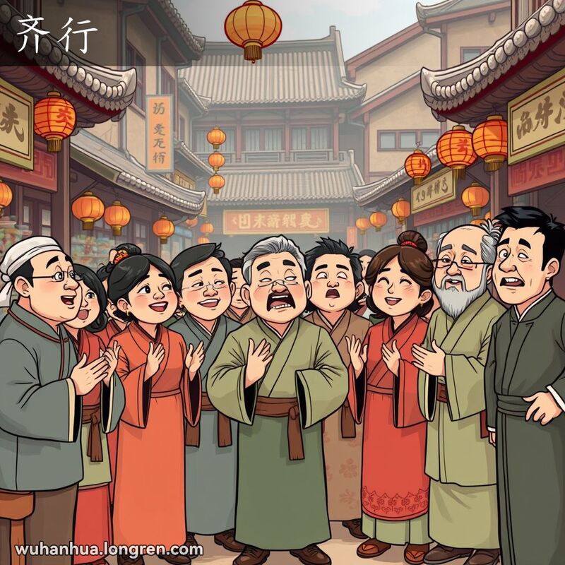 一群人在武汉老市场中齐声说话，背景是热闹的市场景象