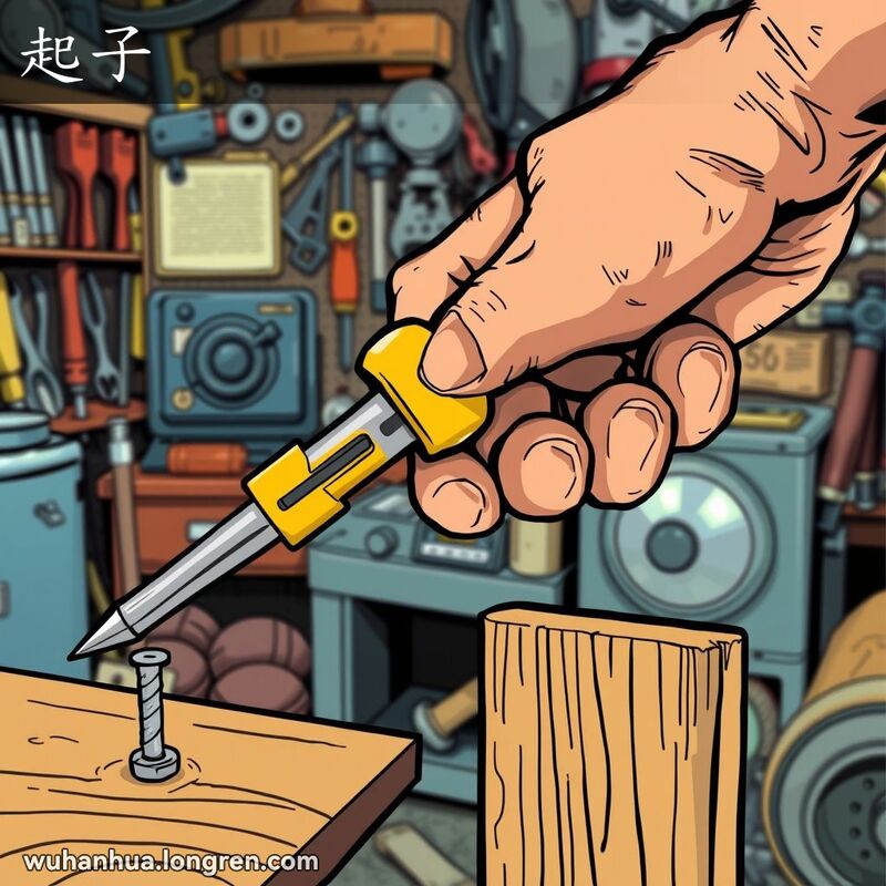 一位工人的手正在使用改锥拧紧螺丝钉，背景是忙碌的工作间