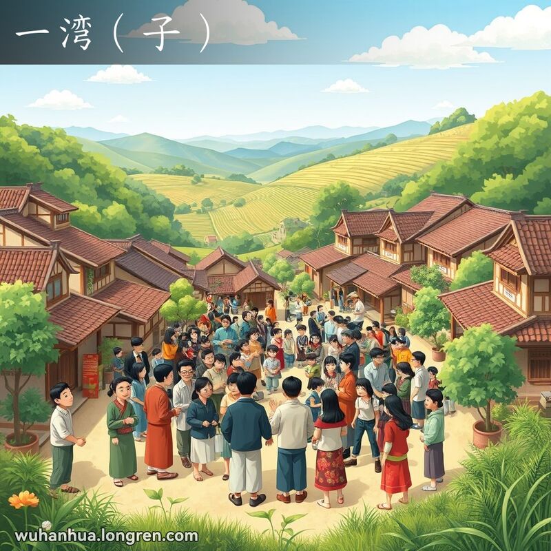 武汉乡村场景，村民们聚集在一起，背景是传统的中国农村风景