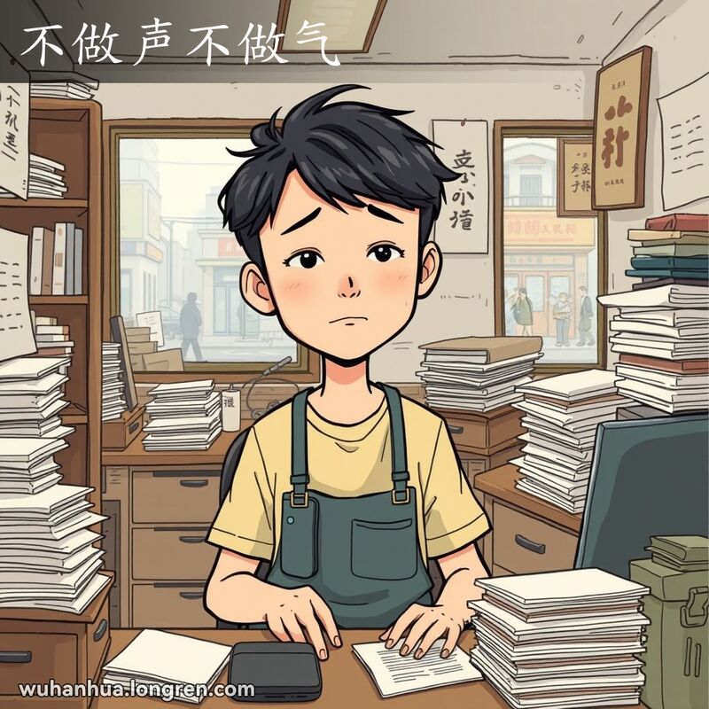 一位武汉市民在办公室里安静地工作，神情专注而平静，背景是典型的武汉办公室场景
