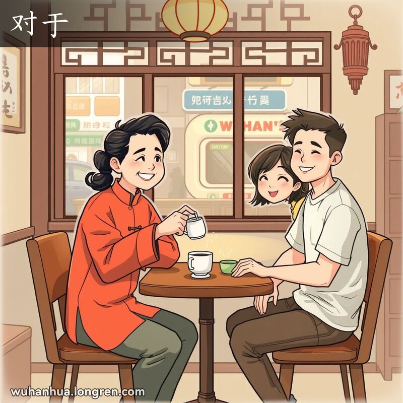 两位朋友在茶馆里互相关心，一位倒茶，另一位微笑接受，背景是武汉街景