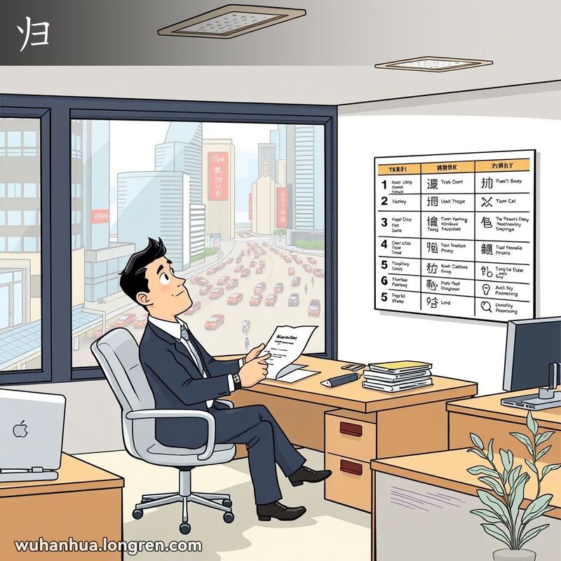 一位穿西装的男子坐在办公桌前，手持文件，望着一位站在旁边的同事，同事指着墙上的图表，图表上标明了不同的任务和负责人。
