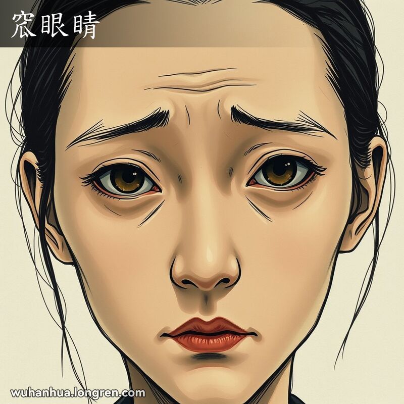 一位眼窝深陷的人物特写，表情疲惫，背景简洁中性，画风写实略有夸张，色调柔和，阴影细腻