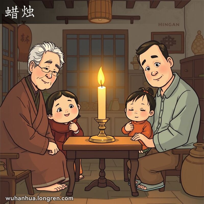 一个武汉家庭在停电时围坐在蜡烛旁，蜡烛发出温暖的光芒，照亮了家人的脸庞。