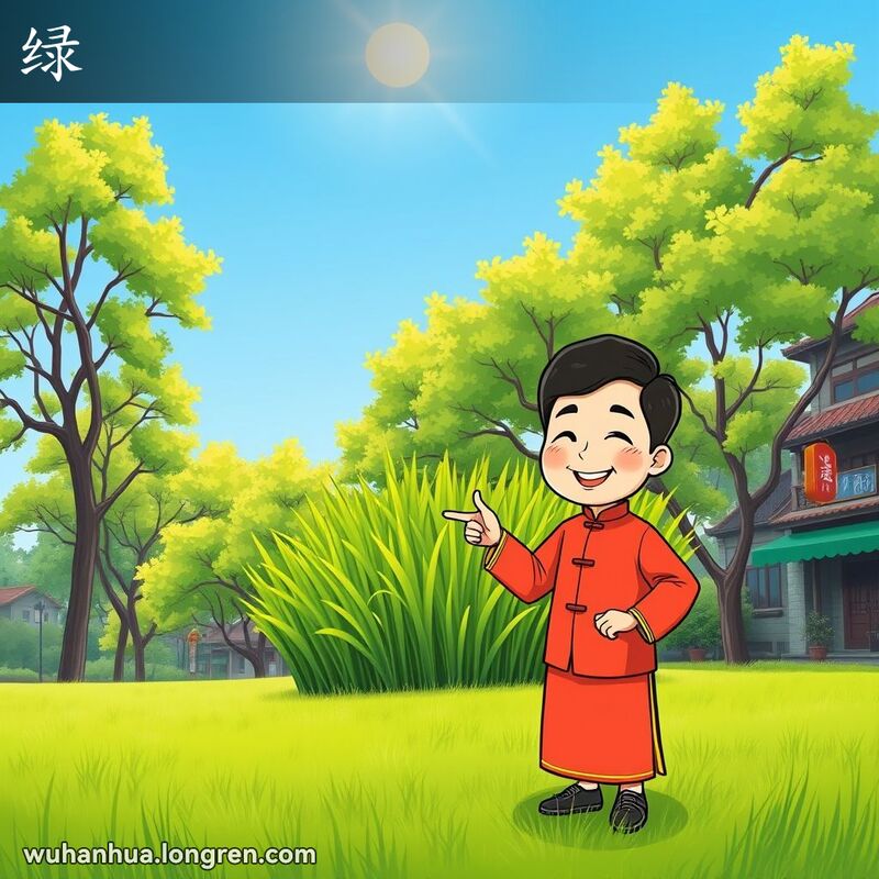 一位武汉居民站在绿色的树木和草地前，背景是武汉老街景