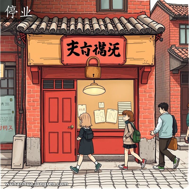 一家传统的武汉小店门口挂着大铁锁，窗户紧闭，店内没有灯光，背景是武汉老街景