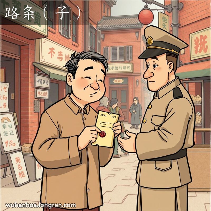 一位中年男子在武汉老街检查站展示通行证明，背景是武汉老街景