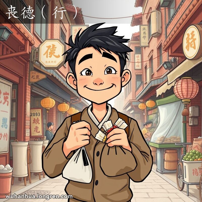 一位男子手持偷来的物品，面带狡猾笑容，背景是武汉老街景