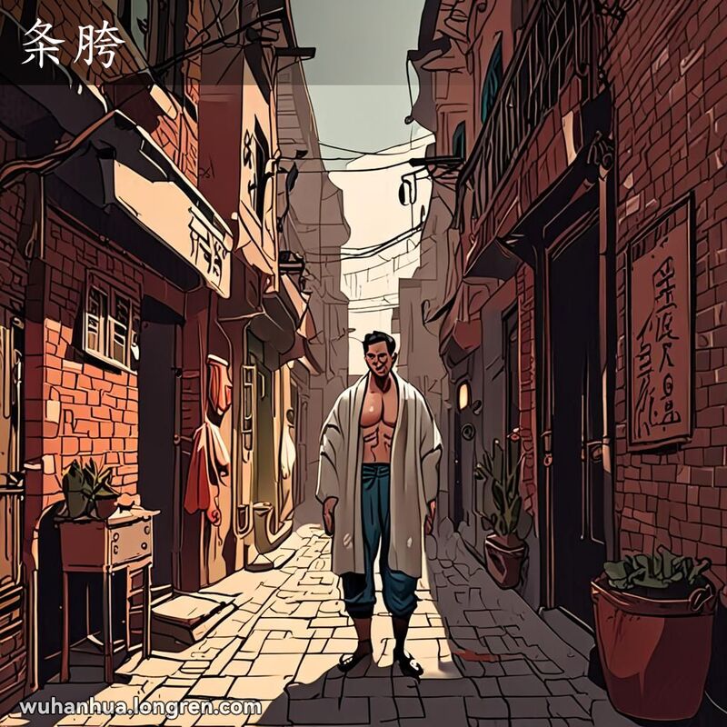 一位武汉男子仅穿毛巾站在巷子里，显得尴尬，背景是武汉老街景