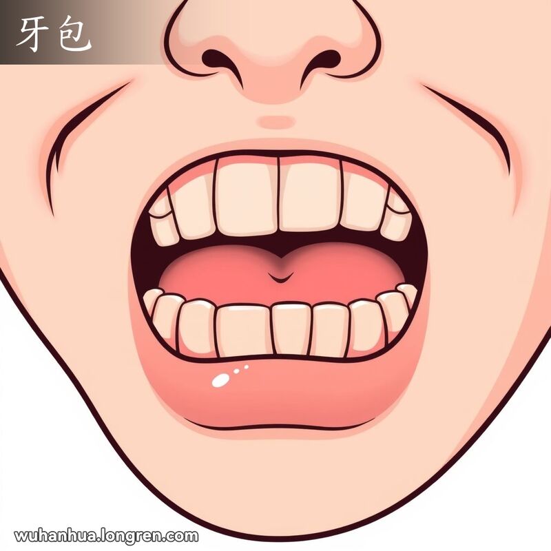 一个人的口腔插图，重点突出健康的粉红色牙龈，牙齿部分可见，背景简洁。