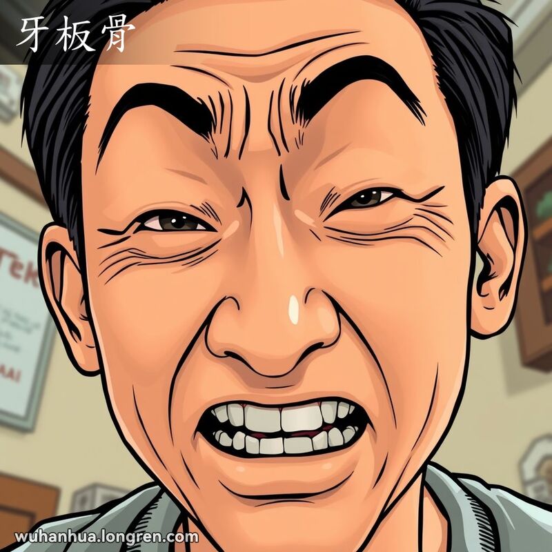 一位武汉市民紧咬牙关，表情坚定，突出上下颌之间的紧张感