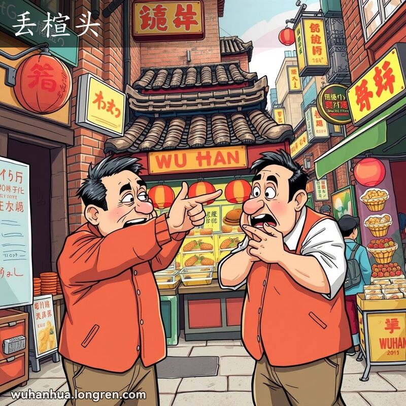 两位中年男子在武汉街头争吵，一人揭露对方秘密，另一人露出震惊表情，背景是武汉传统街景