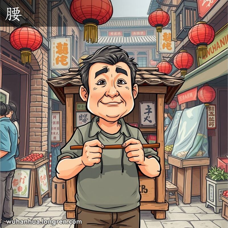 一位中年男子站在武汉街头小摊前，手持刚刚折断的棍子，表情坚定，背景是传统的武汉老街景。