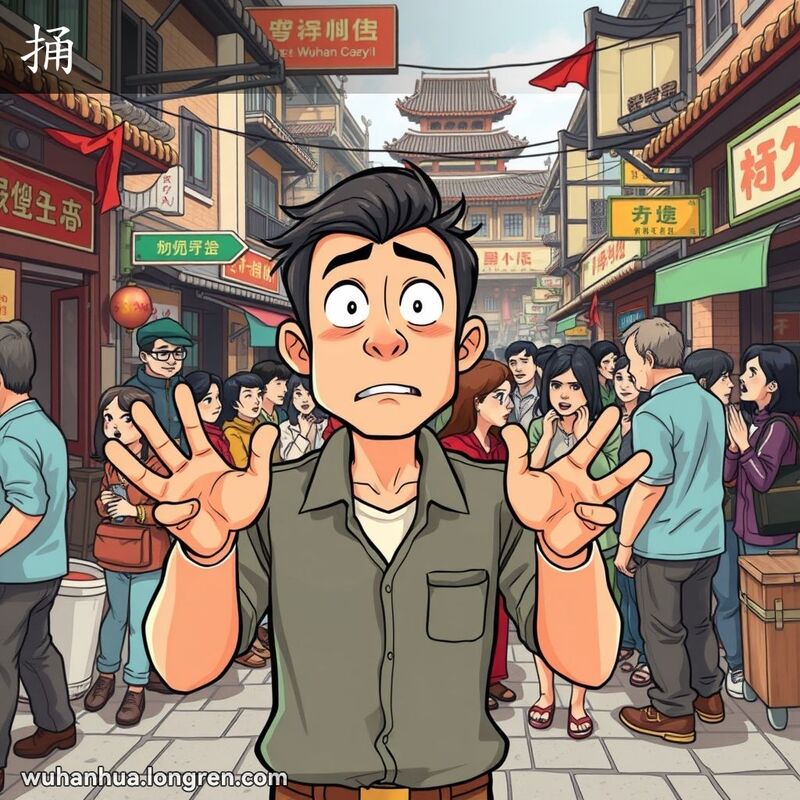 一位男子在武汉街头公开秘密，背景中人群露出震惊表情