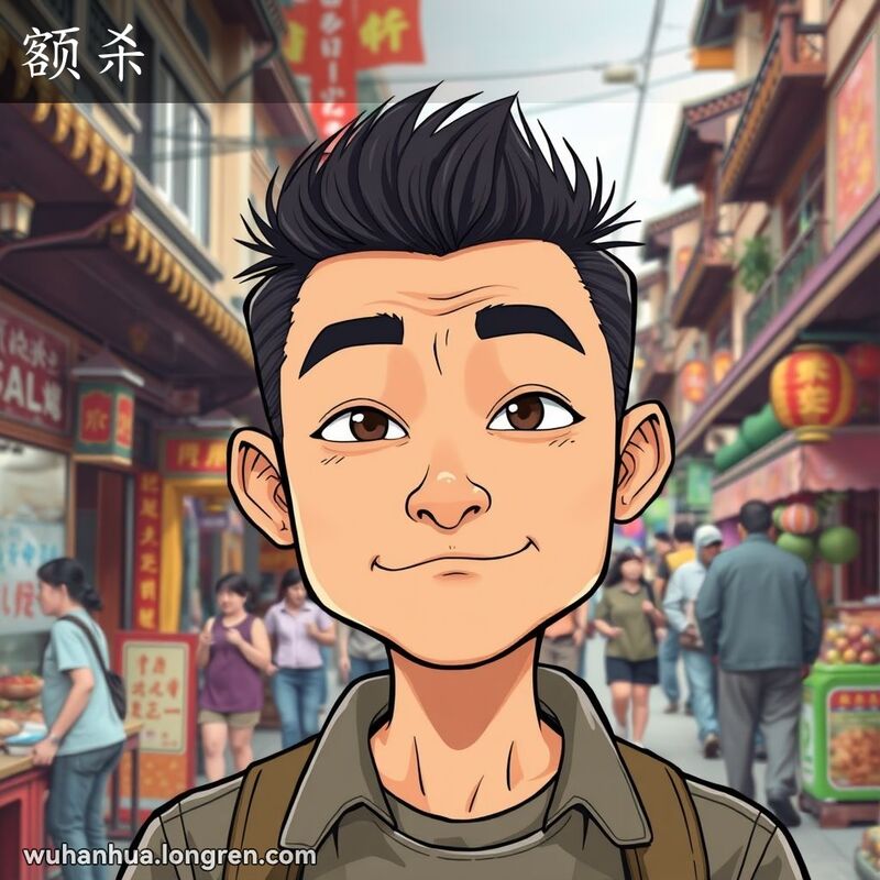 一个人的特写，突出额头，背景是武汉街道，象征“额杀”的意思。