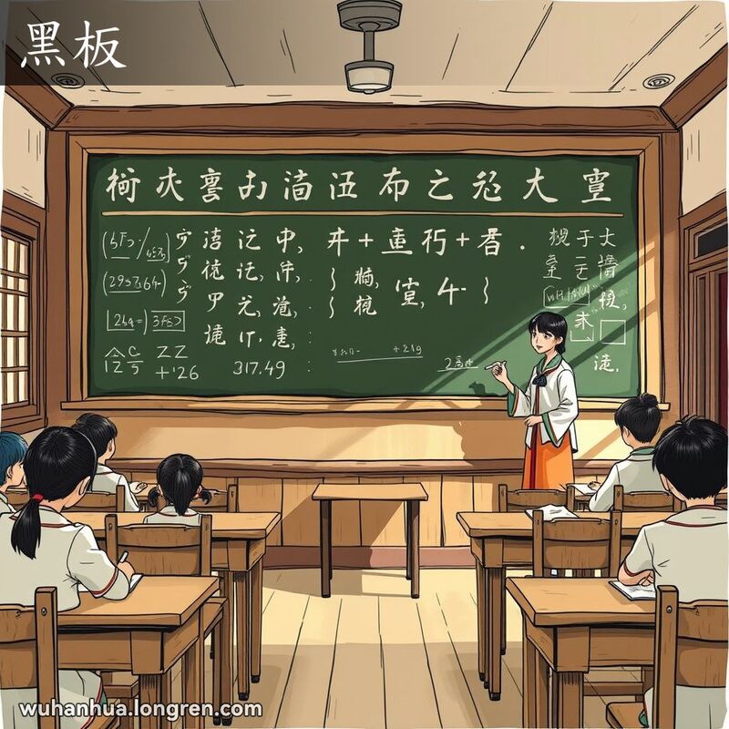 一间旧式武汉学校的教室，黑板上写满粉笔字迹，老师在讲课，学生们专心听讲。