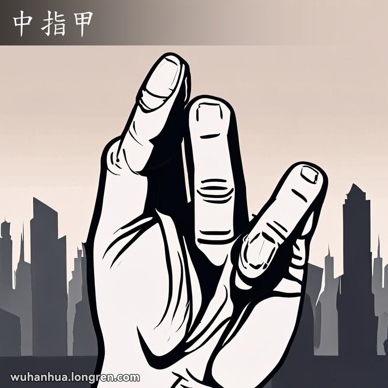 一只手，中指明显突出，其他手指稍微弯曲，背景为简单的中性色，突出手的形态。