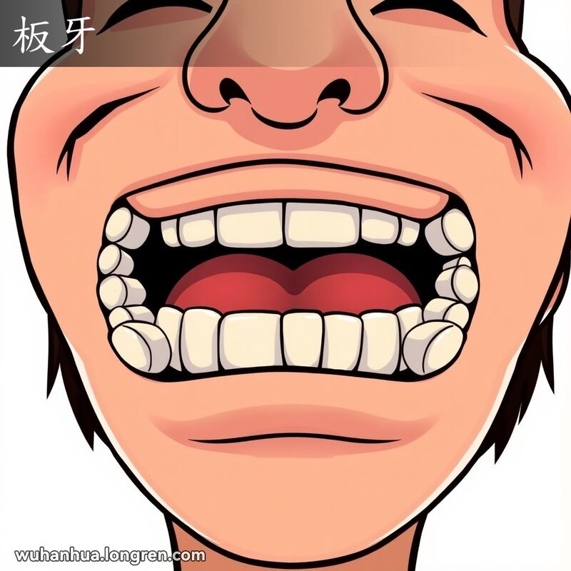 一个人张大嘴巴，露出口腔后方两侧的臼齿，臼齿表面有明显的疣状突起