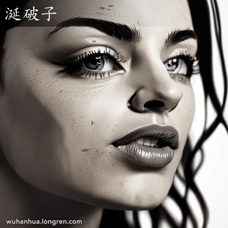 一个人口角处有唾液泡泡，表情自然放松，背景模糊