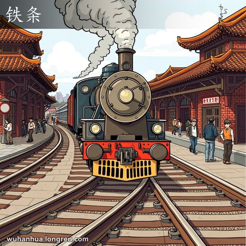 一辆老式蒸汽机车停在武汉火车站的铁轨上，背景是老式车站建筑