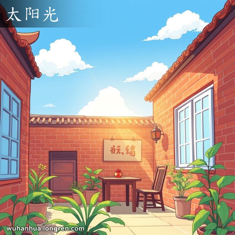 阳光明媚的武汉日子，阳光透过窗户照进传统的武汉小院，房间里有木桌和椅子，阳光照亮了房间的一角。
