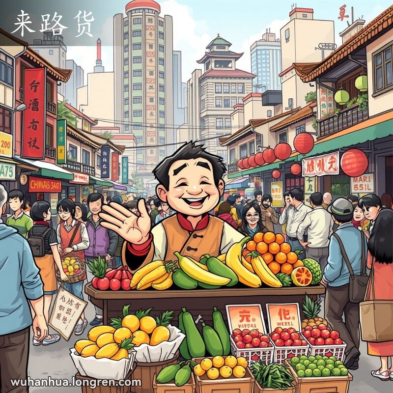 武汉市场上，商贩展示非本地生产的商品，吸引顾客围观