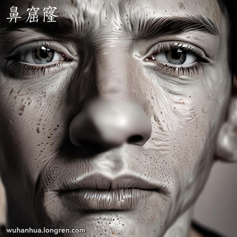 一个人的面部特写，突出鼻子和鼻孔，正在深吸气，背景模糊