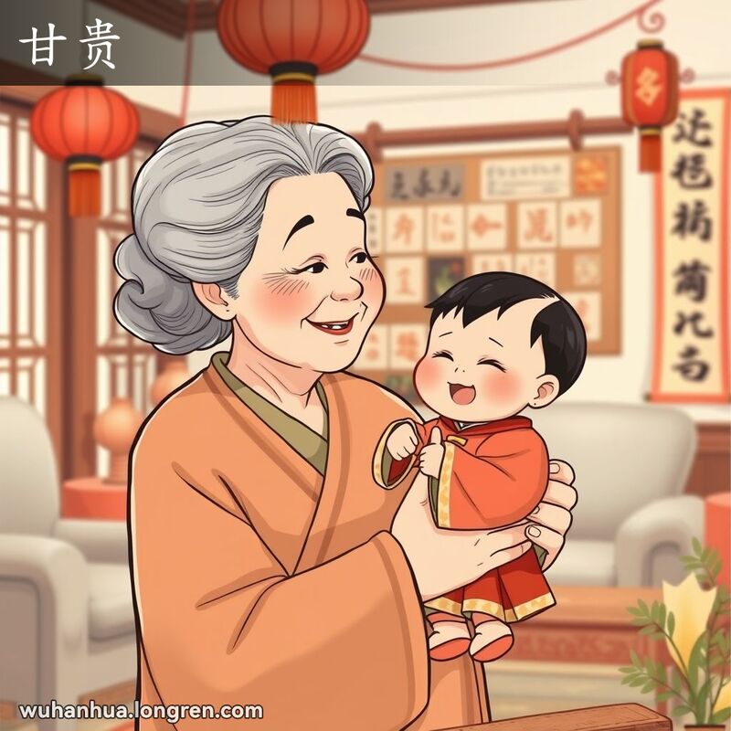 一位武汉奶奶怀抱着小孙子，眼神中充满爱意，背景是温馨的家庭场景