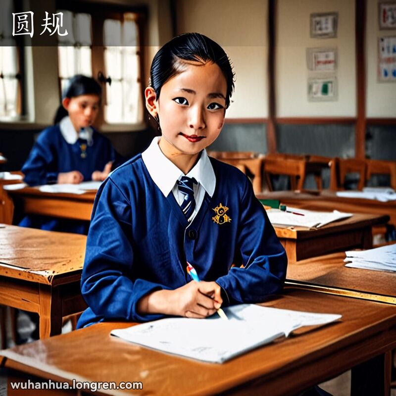 一位武汉学生在教室里手持圆规专注地画圆，背景是老式教室场景