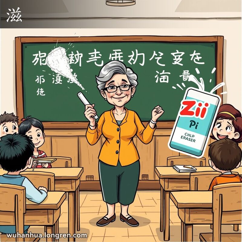 教师在教室里用橡皮擦（滋皮）擦黑板，学生们在旁边观看