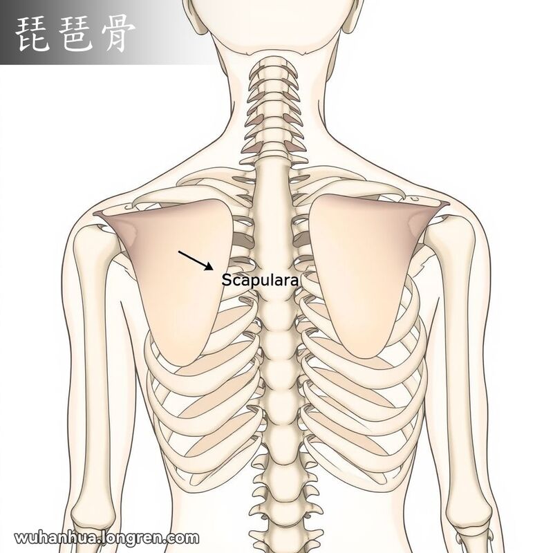 人体背部解剖图，突出显示肩胛骨