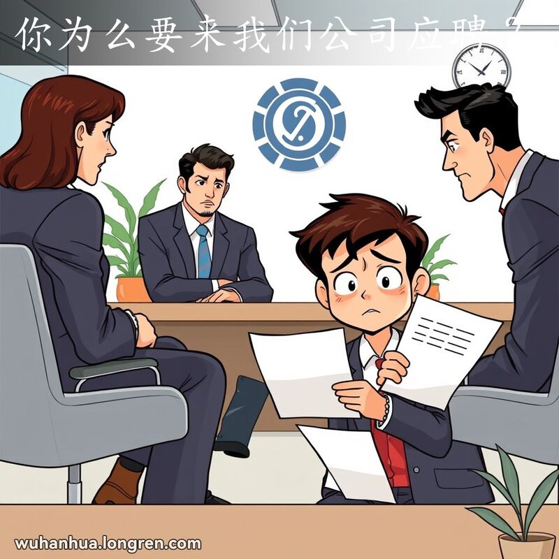 一位年轻求职者在办公室面试中，面对面试官的提问，显得紧张和期待。