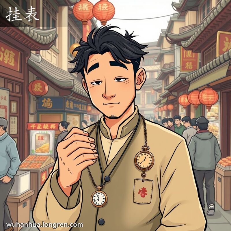 一位武汉男子手持怀表，背景是武汉老街市场