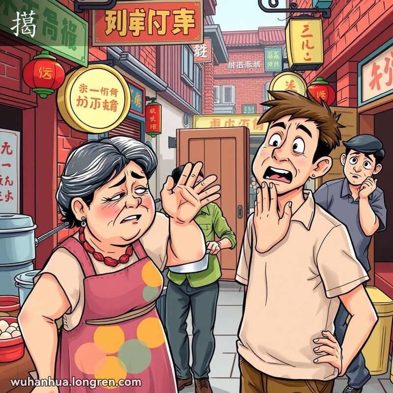 武汉街头，中年妇女打年轻人耳光，摊贩搅拌鸡蛋，男人关卡住的门